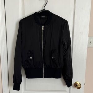 Zara Basic Collection Black Bomber Zip-Up Jacket Size Medium